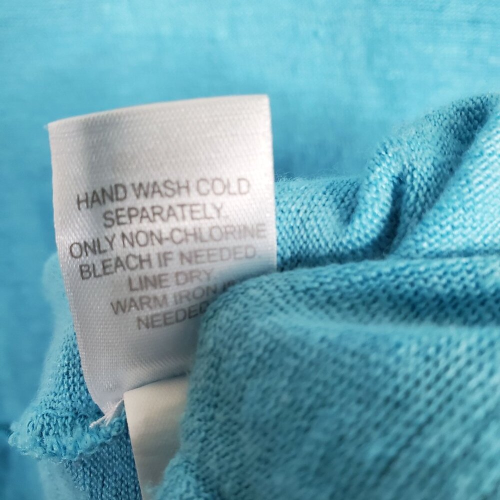 J Jill Love Linen Size XL Cardigan Open Front 100% Linen Shirred Back Turquoise - Picture 6 of 10